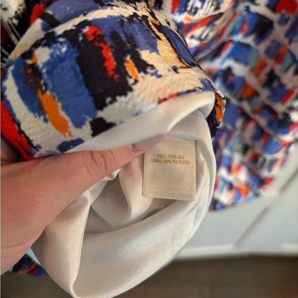 Kate Spade Kaleidoscope Ruffle Sheath Silk Dress Blue Multi Color Size 10